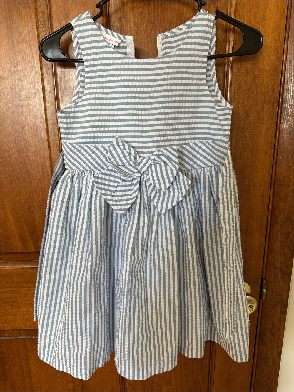 Bonnie Jean Blue & White Striped Bow-Front Formal Dress